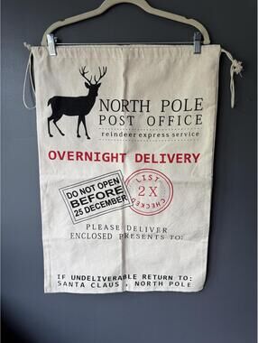 North Pole Post Office Canvas Gift Sack with Reindeer Print